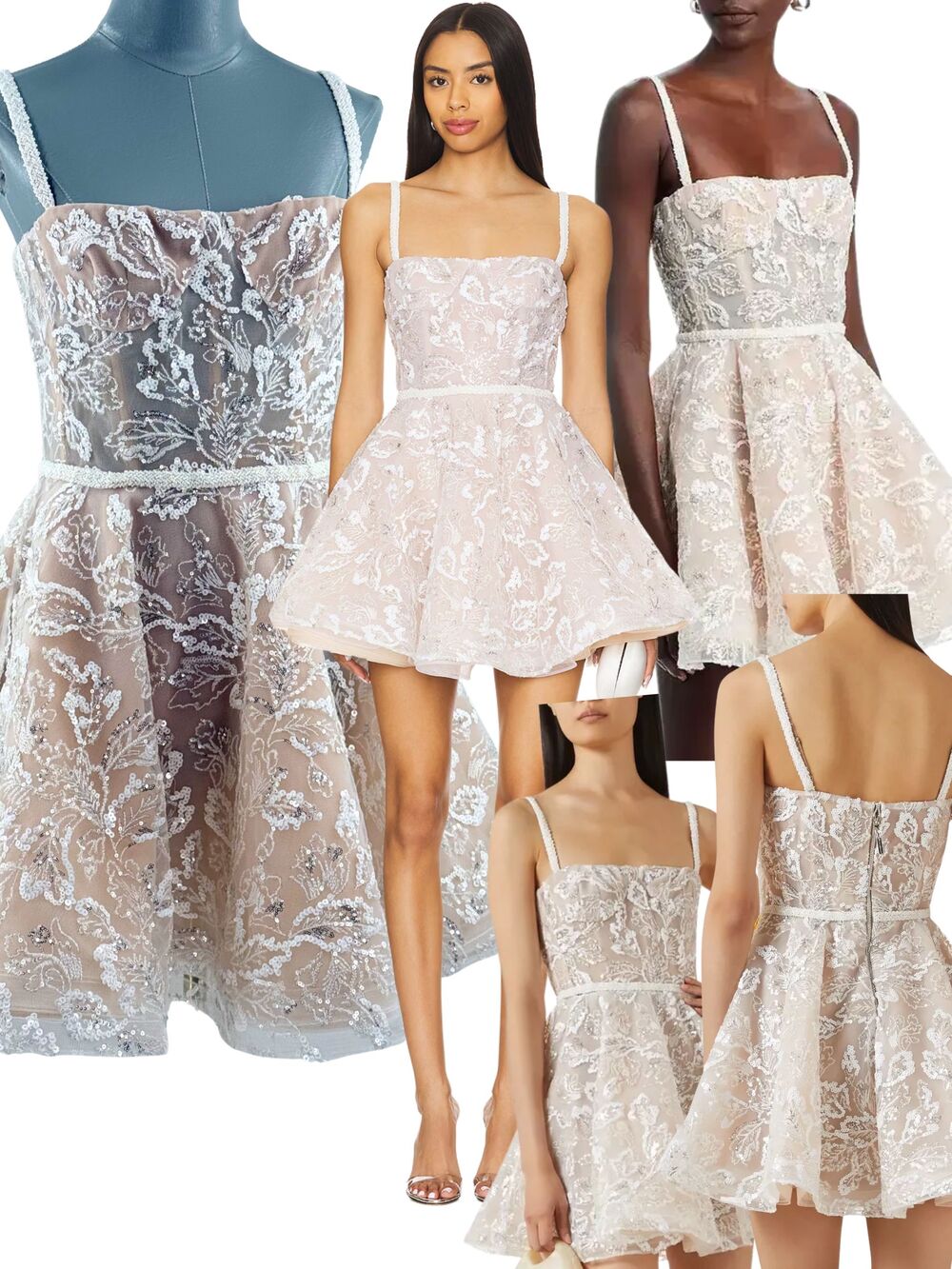 🆕 BRONX & BANCO 🧿 NWOT Midnight Bridal Sequin Mini Dress, White - Sz M US 6